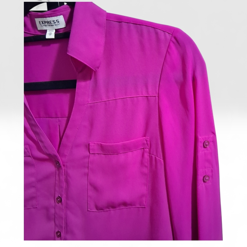 Express Portofino Dark Pink Button Up Blouse Womens Size XS Petite - Picture 4 of 8